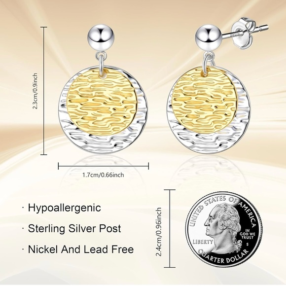 BOUTIQUELOVIN Two Tone Earrings Sterling Silver Disc Dangle Earrings - Picture 3 of 7